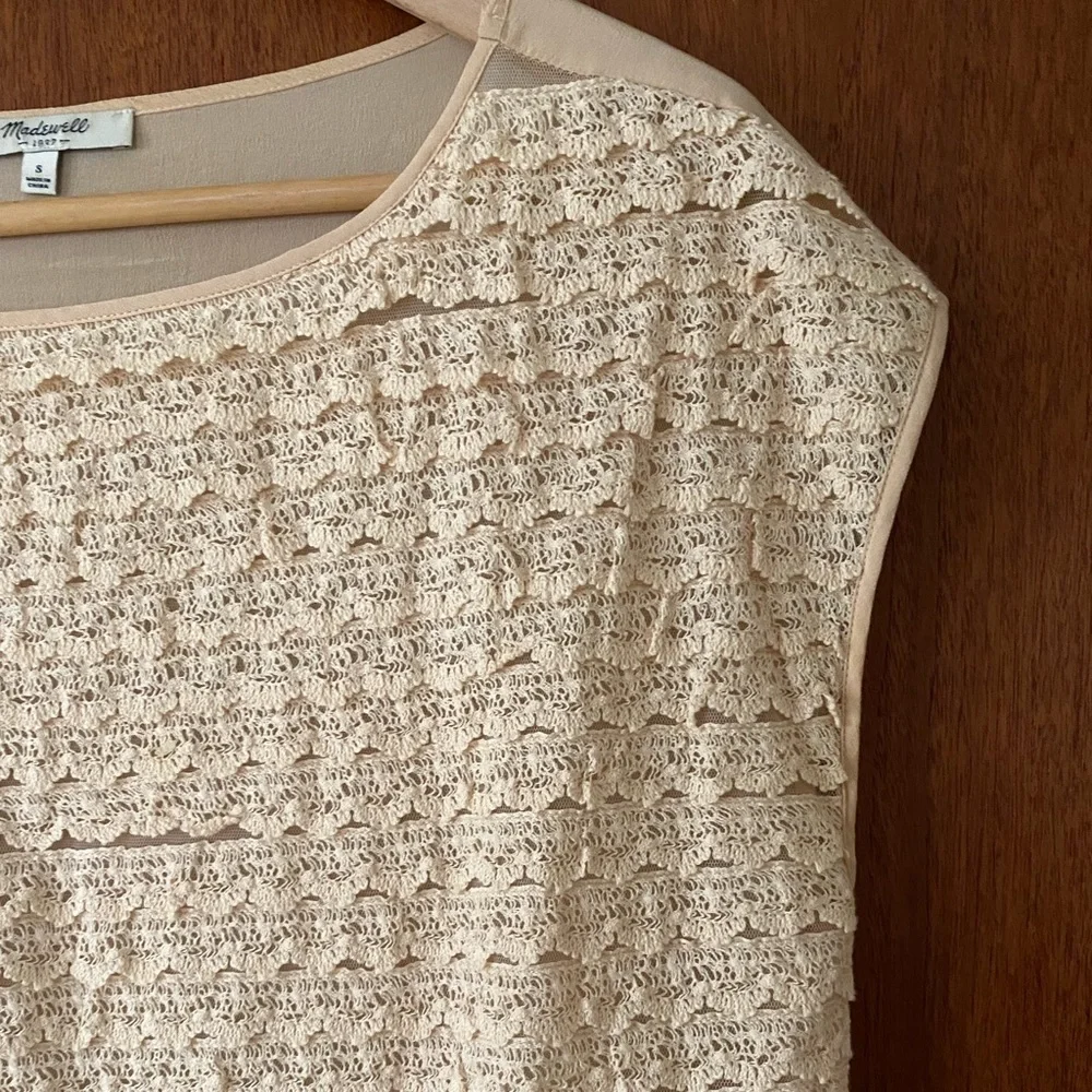 Madewell silk lace capped sleeve eggshell color blouse - Picture 3 of 10